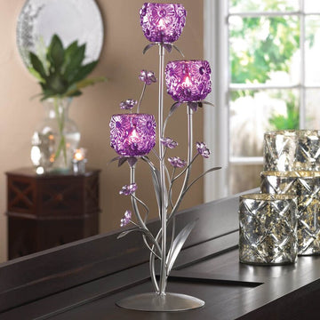 Varile Fuchsia Glass/Metal Iron Tabletop Candelabra